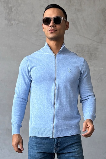 Мужская голубая кофта на молнии Stefano Ricci logo-embroidered   