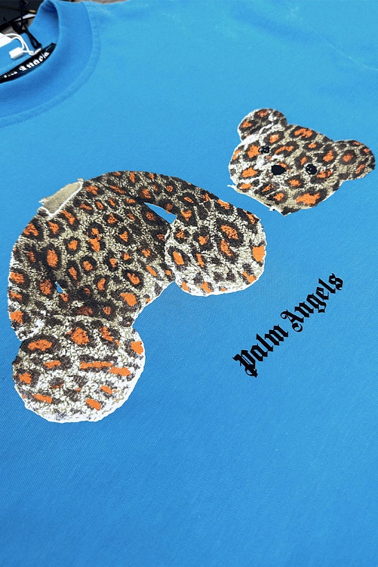 Голубая оверсайз футболка Palm Angels Leopard Bear