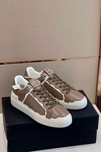 Коричневые кожаные кроссовки Balmain   