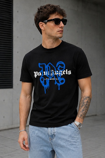 Чёрная футболка Palm Angels Los Angeles monogram spray   