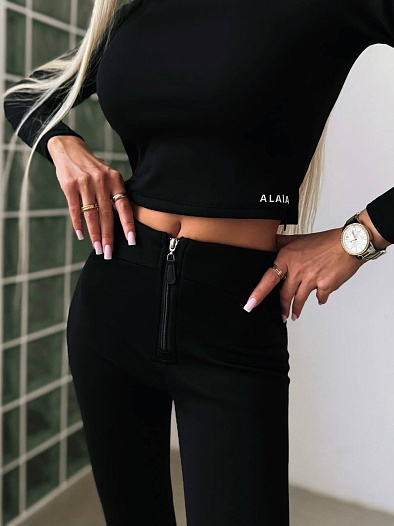 Женские леггинсы на флисе чёрного цвета Alaia   