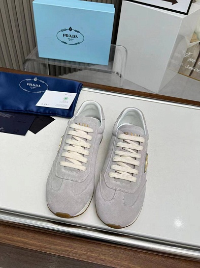 Женские замшевые кроссовки Prada Premium - Grey   