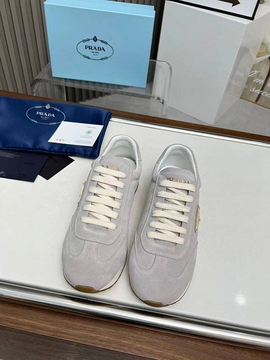 Женские замшевые кроссовки Prada Premium - Grey