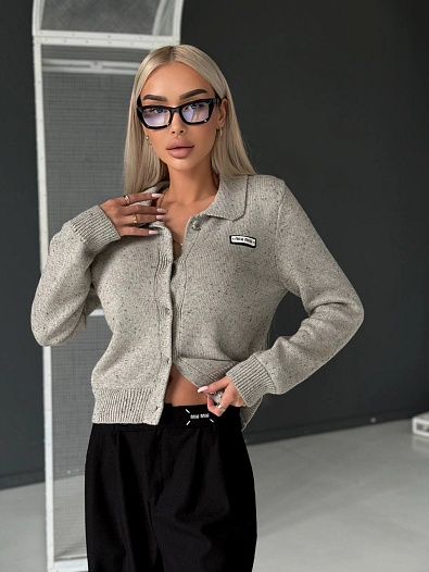 Женская серая кофта на пуговицах MIU MIU   