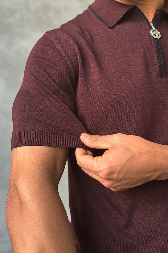 Мужское поло Stefano Ricci Eagle zip-neck - Burgundy