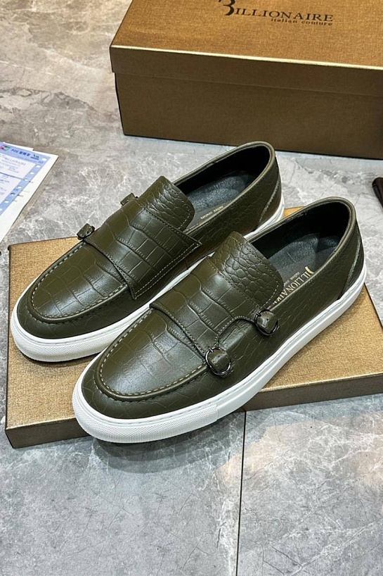 Мужские кожаные лоферы Billionaire зелёного цвета