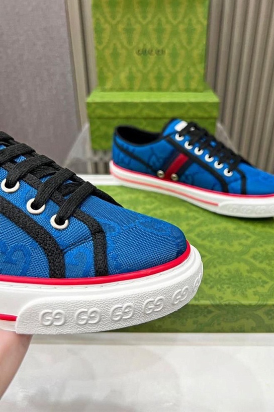Мужские синие кроссовки Gucci GG Monogram