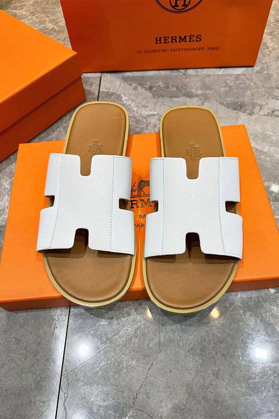 Кожаные шлёпанцы Hermes Izmir - White