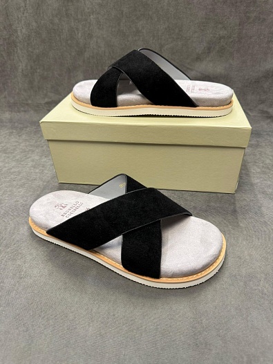 Замшевые шлёпанцы Brunello Cucinelli Crossover - Black   
