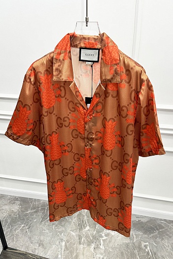 Мужская рубашка Gucci logo all-over - Brown   