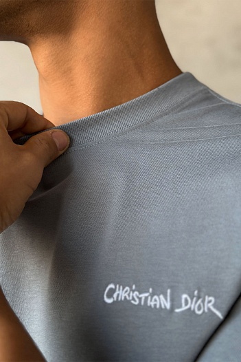 Мужская футболка Dior logo-embroidered - Grey   