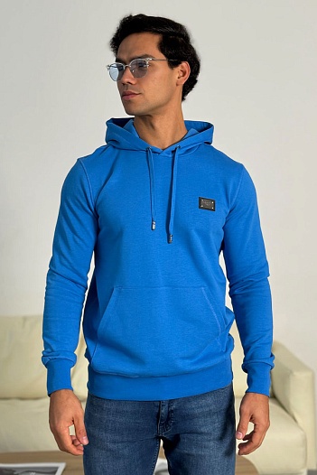 Мужское синее худи Dolce & Gabbana logo-plaque   