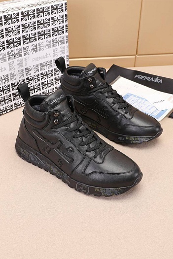 Кожаные кроссовки с мехом Premiata high-top - Black   