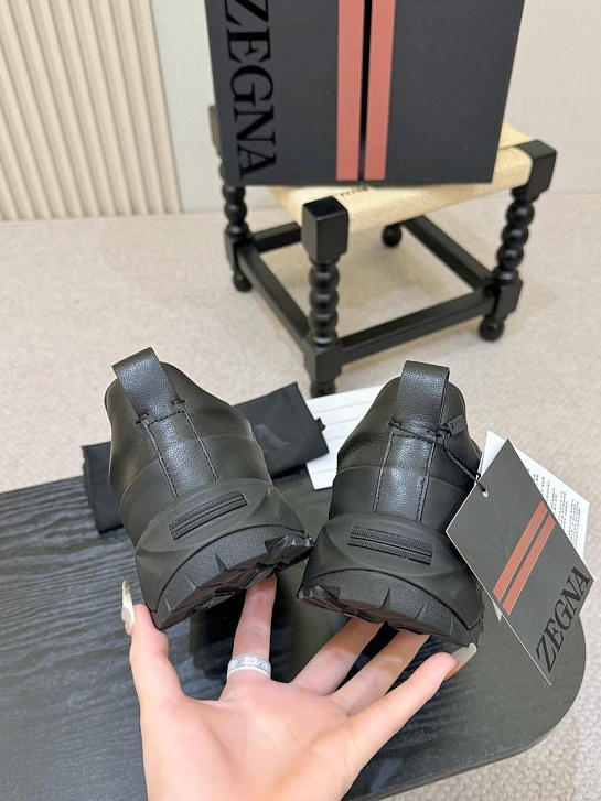 Кожаные кроссовки Zegna Triple Stitch Monte - Black