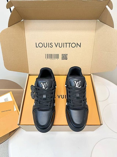 Женские кожаные кроссовки Louis Vuitton Trainer premium - Black   