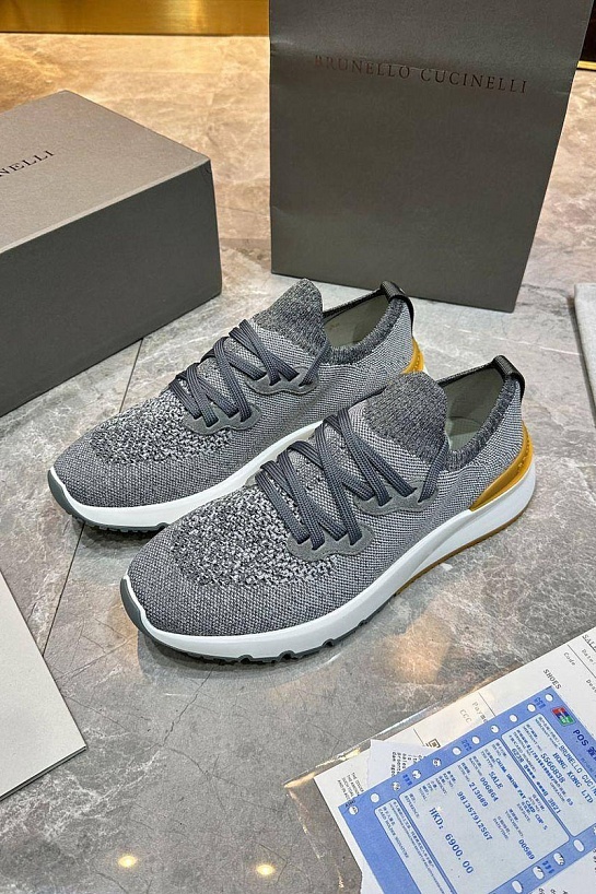 Текстильные кроссовки Brunello Cucinelli серого цвета