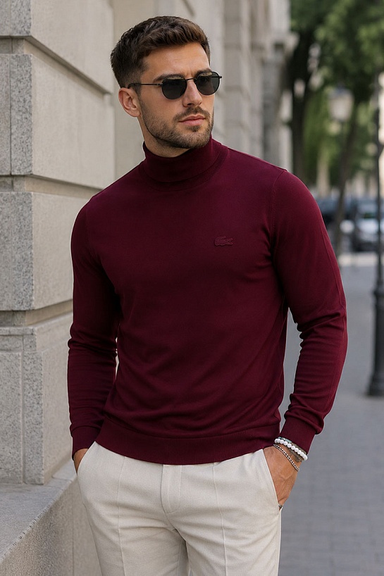 Мужская бордовая водолазка Lacoste logo-patch