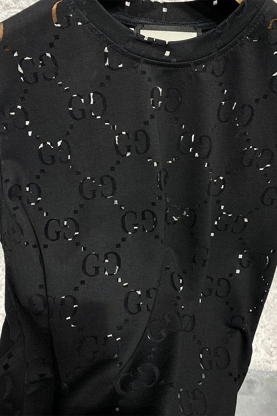 Мужская чёрная футболка Gucci All-over Logo GG