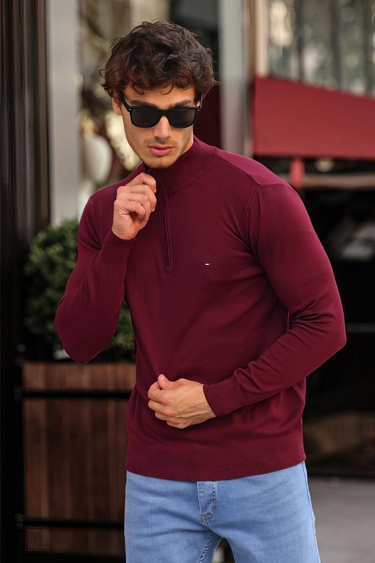 Мужской бордовый джемпер Tommy Hilfiger zip-up