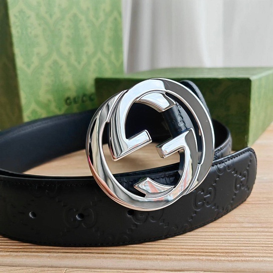 Кожаный ремень Gucci GG embossed (ширина 4 см, длина 100 / 105 см)