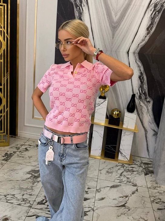Розовое женское поло Gucci GG monogram-pattern