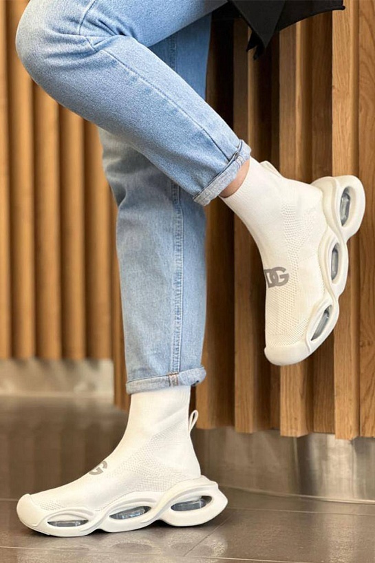Женские белые кроссовки Dolce&Gabbana Wave mid-top