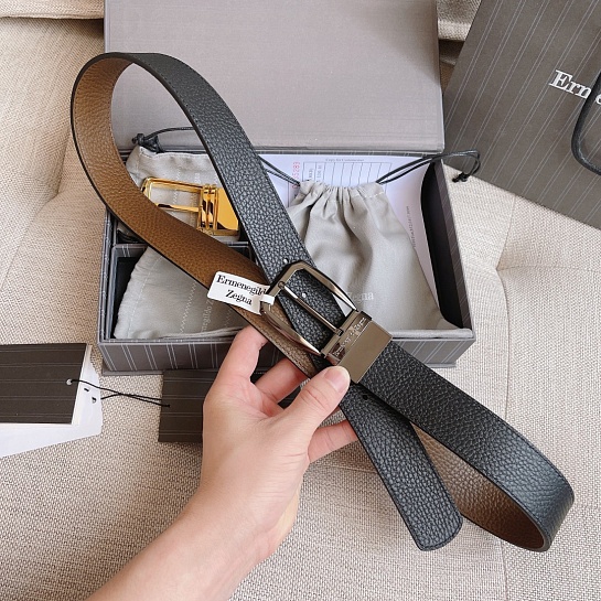 Двусторонний кожаный ремень Zegna Premium (длина 110 см, ширина 3.5 см)
