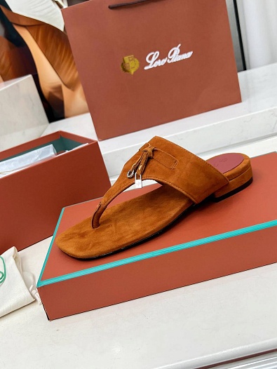 Женские замшевые шлёпанцы Loro Piana Premium - Brown   