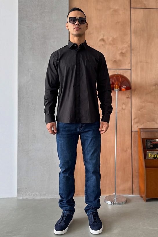 Мужская чёрная рубашка Hugo Boss logo-embroidered