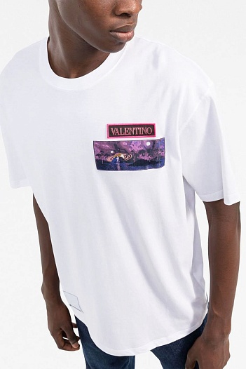 Мужская белая футболка Valentino brocade patch   