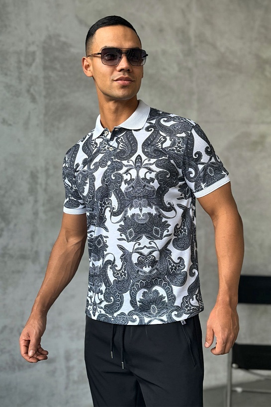 Мужское поло Etro "Floral" - White / Grey