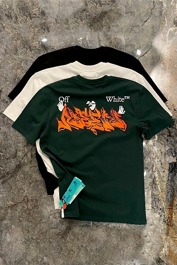 Зелёная оверсайз футболка Off-White logo-print   
