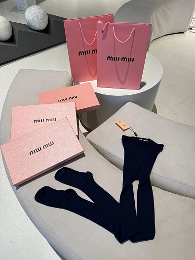Женские кашемировые колготы MIU MIU синего цвета   