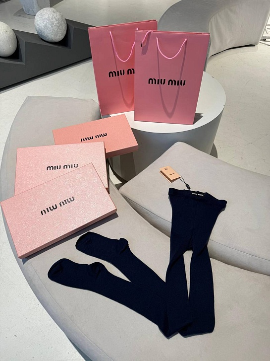 Женские кашемировые колготы MIU MIU синего цвета