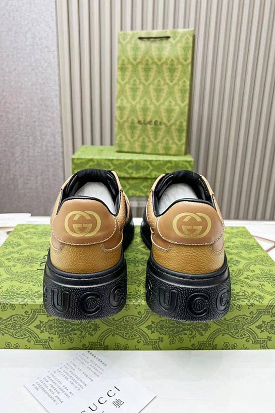 Мужские кожаные кроссовки Gucci - Beige / Black