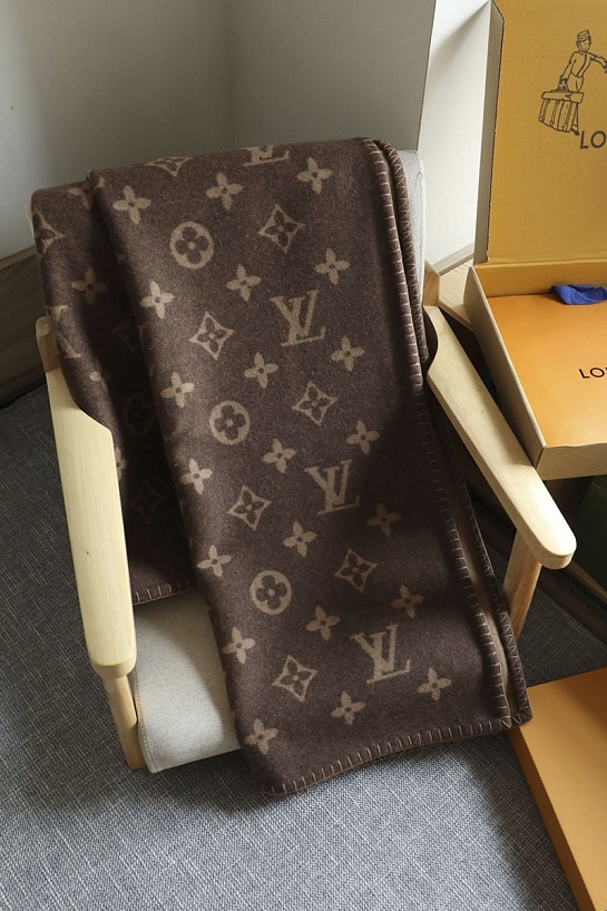 Плед Louis Vuitton Neo Monogram premium 140x180 см - Brown