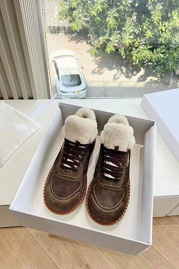 Женские замшевые кроссовки с мехом Prada Premium - Brown   