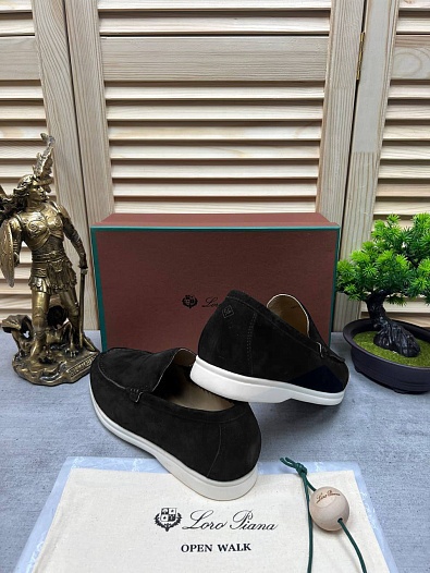 Мужские замшевые лоферы Loro Piana Open Walk - Black   