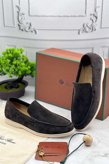 Замшевые лоферы Loro Piana Summer Walk - Dark Grey   