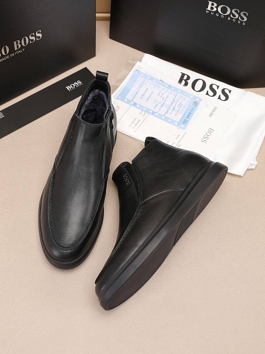 Кожаные лоферы с мехом Hugo Boss high-top - Black
