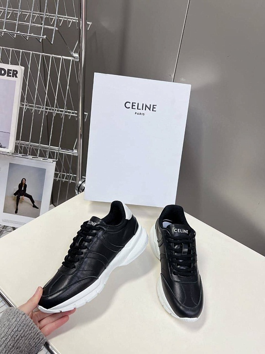 Женские кожаные кроссовки Celine чёрного цвета