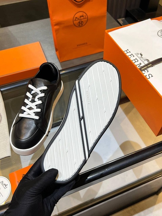 Женские кожаные кроссовки Hermes Premium - Black