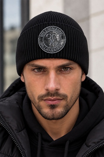 Мужская чёрная шапка Billionaire logo-patch   