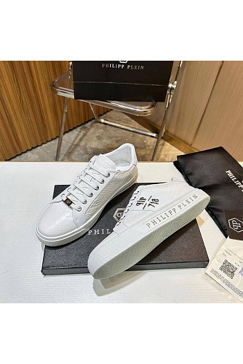 Мужские кожаные кроссовки Philipp Plein белого цвета   