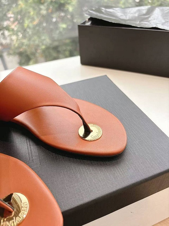 Женские кожаные шлёпанцы Yves Saint Laurent Premium - Brown