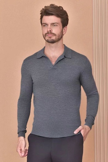 Поло с длинным рукавом Loro Piana Premium - Light Flower Gray   