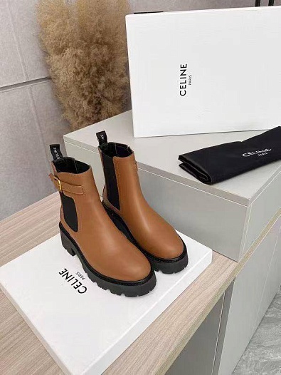 Женские кожаные сапоги Celine premium - Brown   