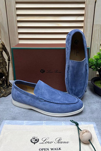 Мужские замшевые лоферы Loro Piana Open Walk - Blue   