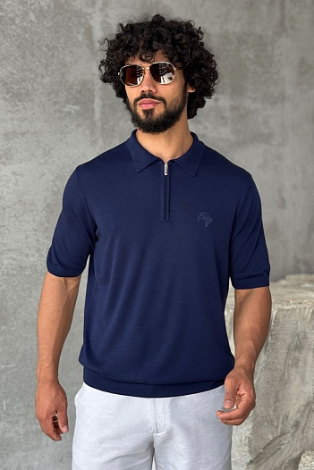 Мужское поло Stefano Ricci Eagle zip-neck - Navy   