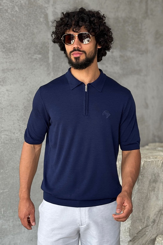 Мужское поло Stefano Ricci Eagle zip-neck - Navy